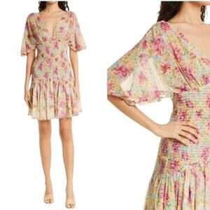 Bytimo Floral Smocked Chiffon Dress Sz M